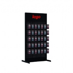 Hanging metal display rack with logo